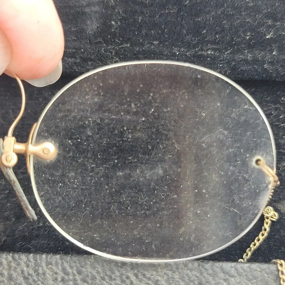 Antique Eyeglasses with Case Spectacles Nose Pinch with Ear Loop